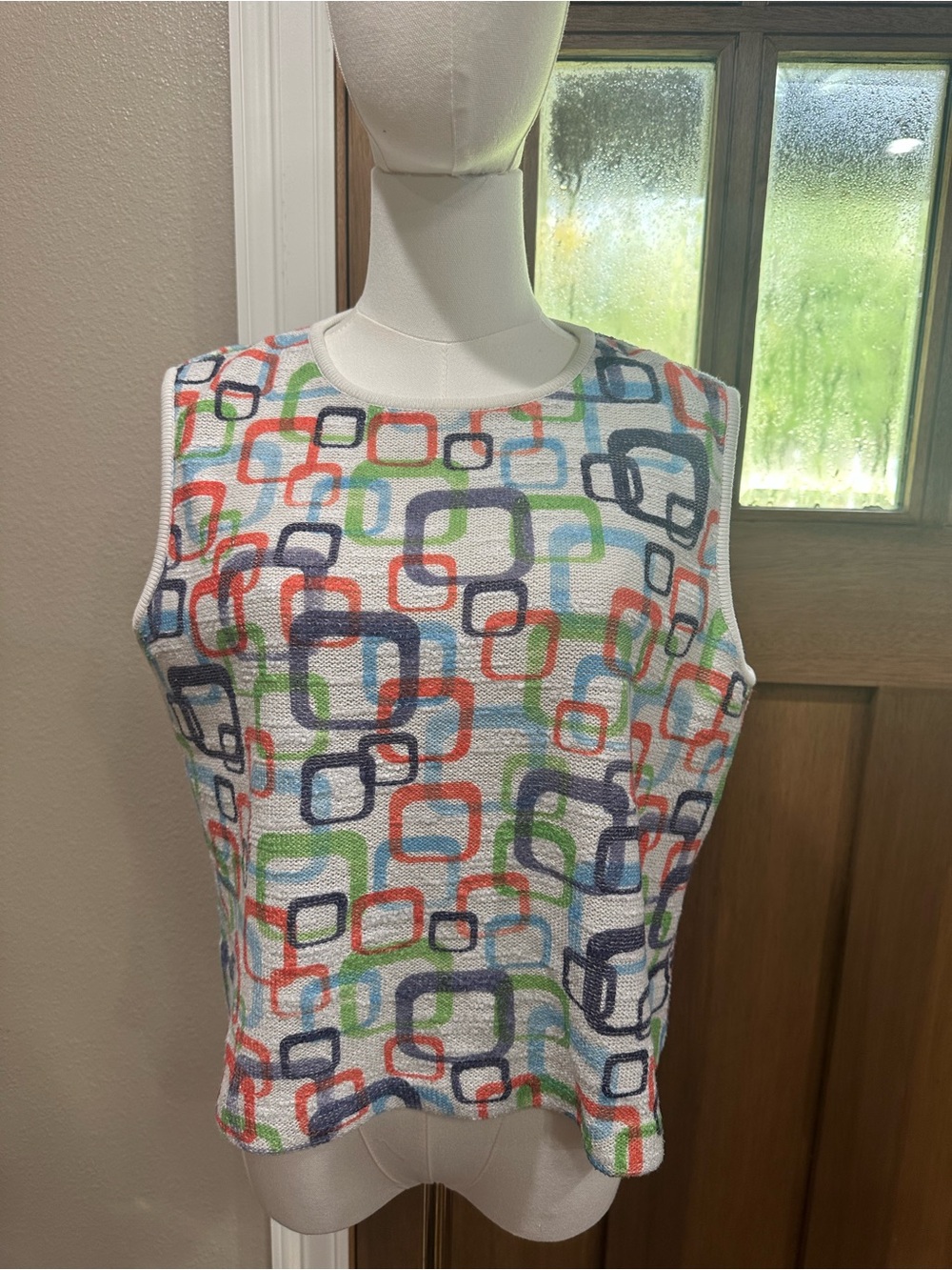St. John Sport Vintage Geometric Knit Sleeveless Top Size L